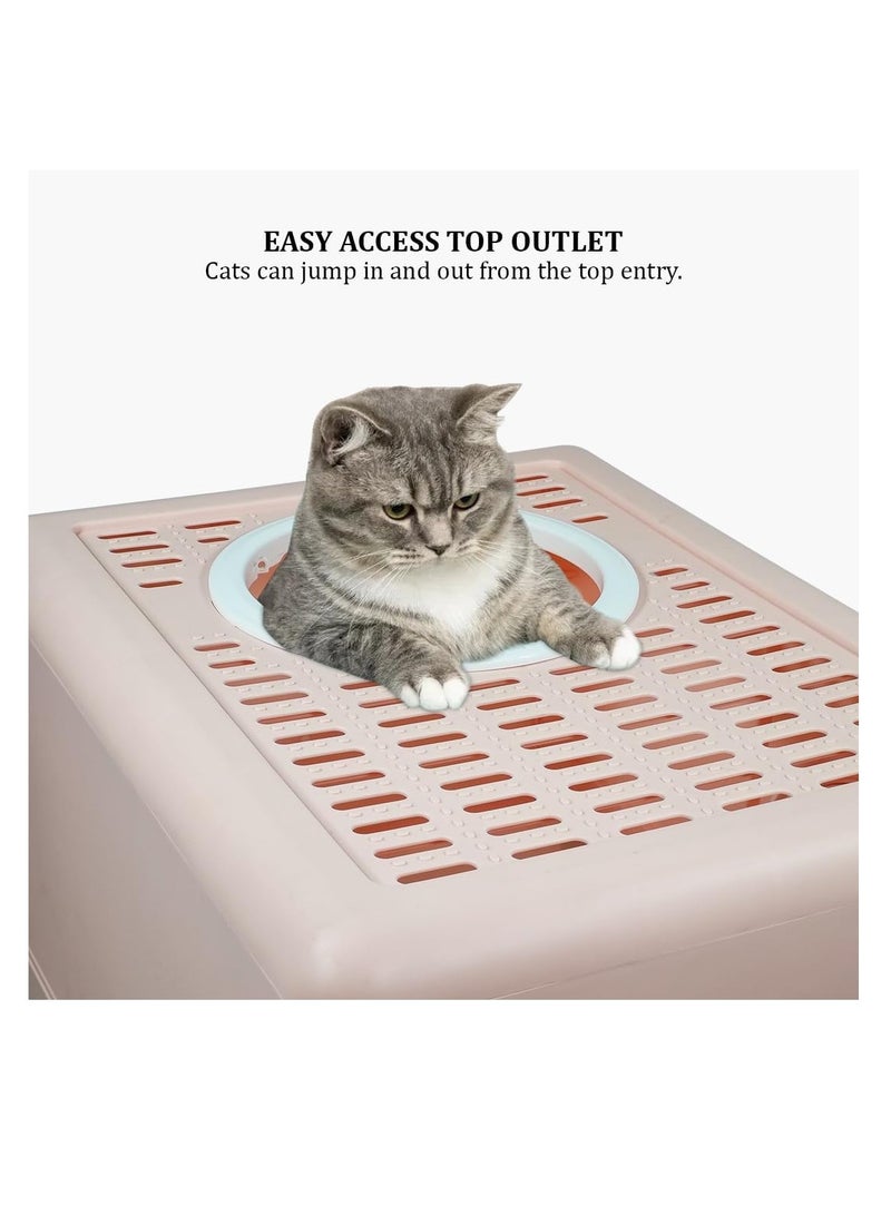 أن ان سي بيتس صندوق صغير للقطط مع درج قابل للسحب، وفلتر رمل ومغرفة فضلات، ومرحاض قطط 52 سم مع مدخل أمامي ومخرج علوي، مغلق بالكامل ومضاد للتناثر للقطط الداخلية، ومرحاض قطط قابل للطي (وردي) - Image 4