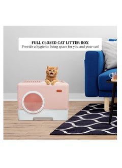 NNC PETS Cat little box with pull-out drawer, Sand filter and Litter scoop, 52 cm Cat toilet with Front entry and Top exit, Fully enclosed, and Anti-splashing litter box for indoor cats, Foldable cat toilet (Pink)  - Image 5