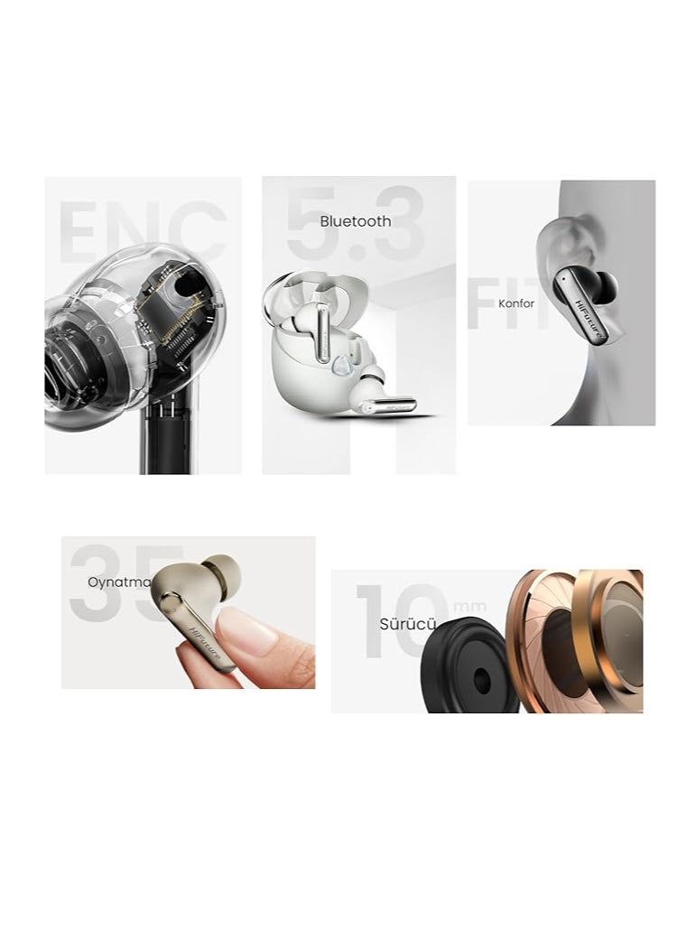 HiFuture SonicAIR 4Mic ENC Wireless Earbuds, Up to 35Hrs Playtime, IPX5 Waterproof, Comfort Fit, 10MM Driver, Soft Bass, Light weight, AI Voice Assistant, Black, HESA