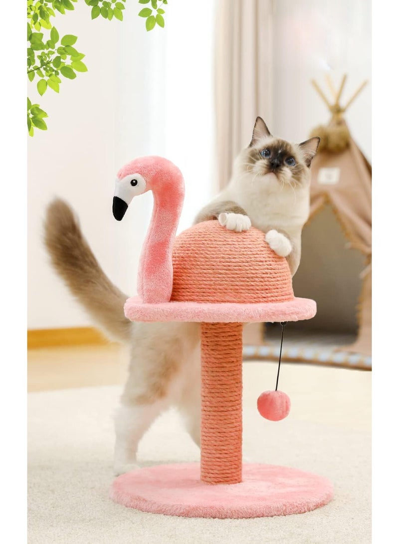 اليسا عمود خدش للقطط، طائر الفلامنجو، خدش قطط من السيزال الطبيعي مع كرة لعبة تفاعلية وعمود خدش إضافي بديل من السيزال للقطط الصغيرة والقطط الصغيرة، باللون الوردي - Image 4