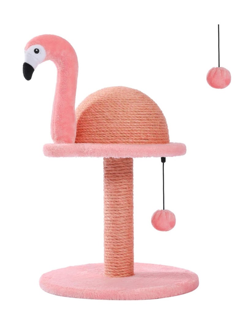 اليسا عمود خدش للقطط، طائر الفلامنجو، خدش قطط من السيزال الطبيعي مع كرة لعبة تفاعلية وعمود خدش إضافي بديل من السيزال للقطط الصغيرة والقطط الصغيرة، باللون الوردي - Image 2
