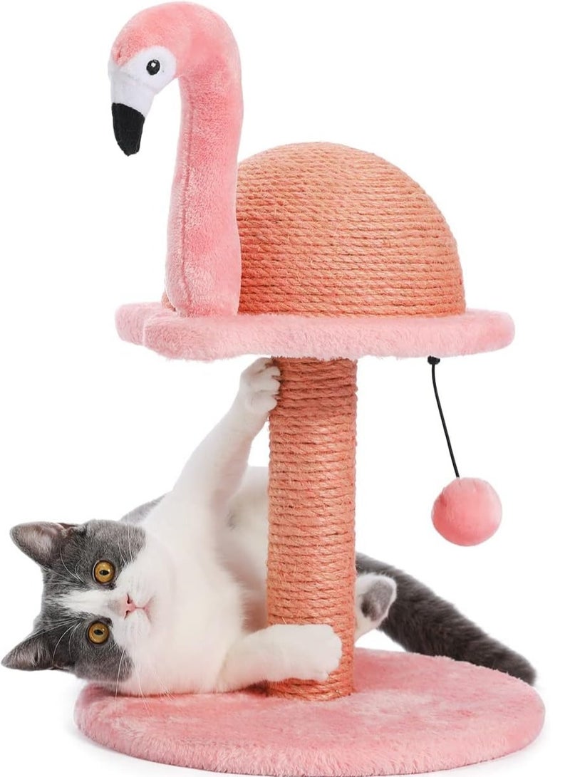 اليسا عمود خدش للقطط، طائر الفلامنجو، خدش قطط من السيزال الطبيعي مع كرة لعبة تفاعلية وعمود خدش إضافي بديل من السيزال للقطط الصغيرة والقطط الصغيرة، باللون الوردي - Image 1