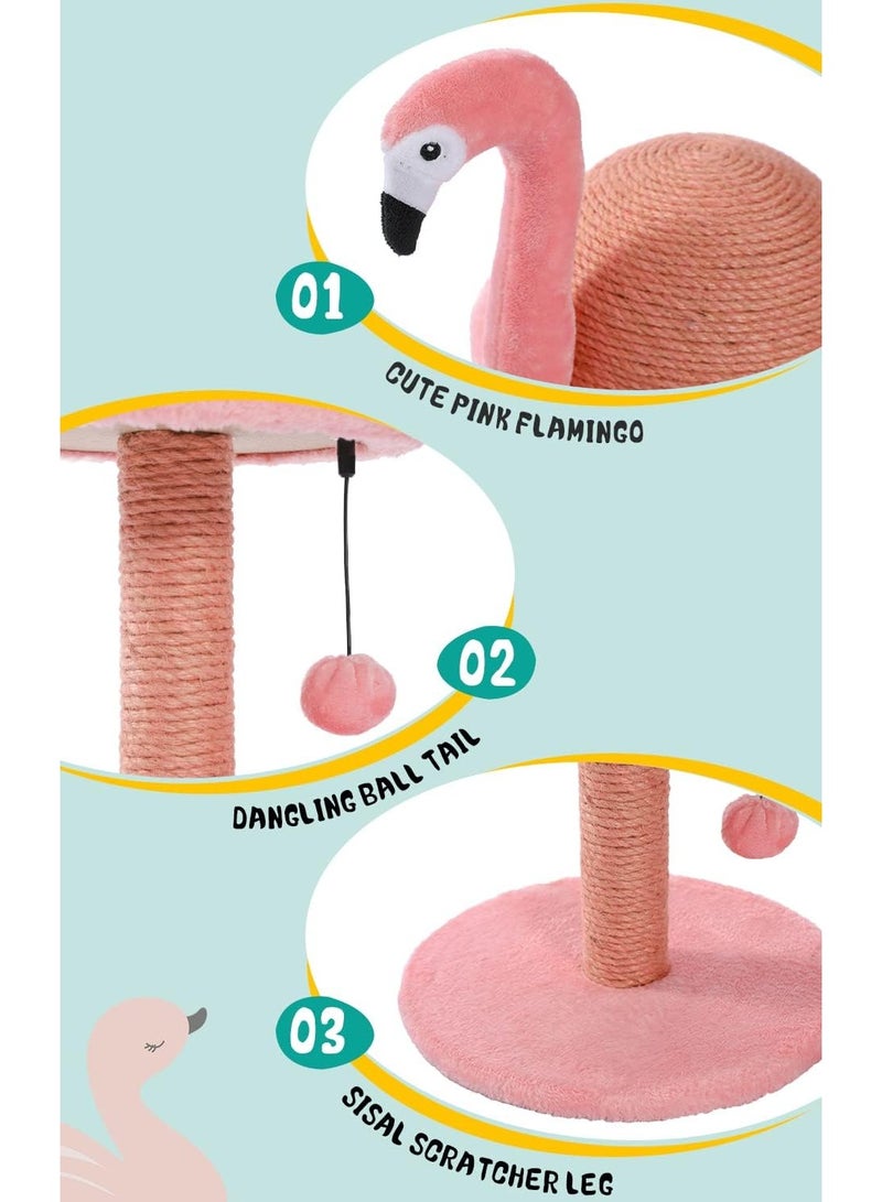 اليسا عمود خدش للقطط، طائر الفلامنجو، خدش قطط من السيزال الطبيعي مع كرة لعبة تفاعلية وعمود خدش إضافي بديل من السيزال للقطط الصغيرة والقطط الصغيرة، باللون الوردي - Image 3