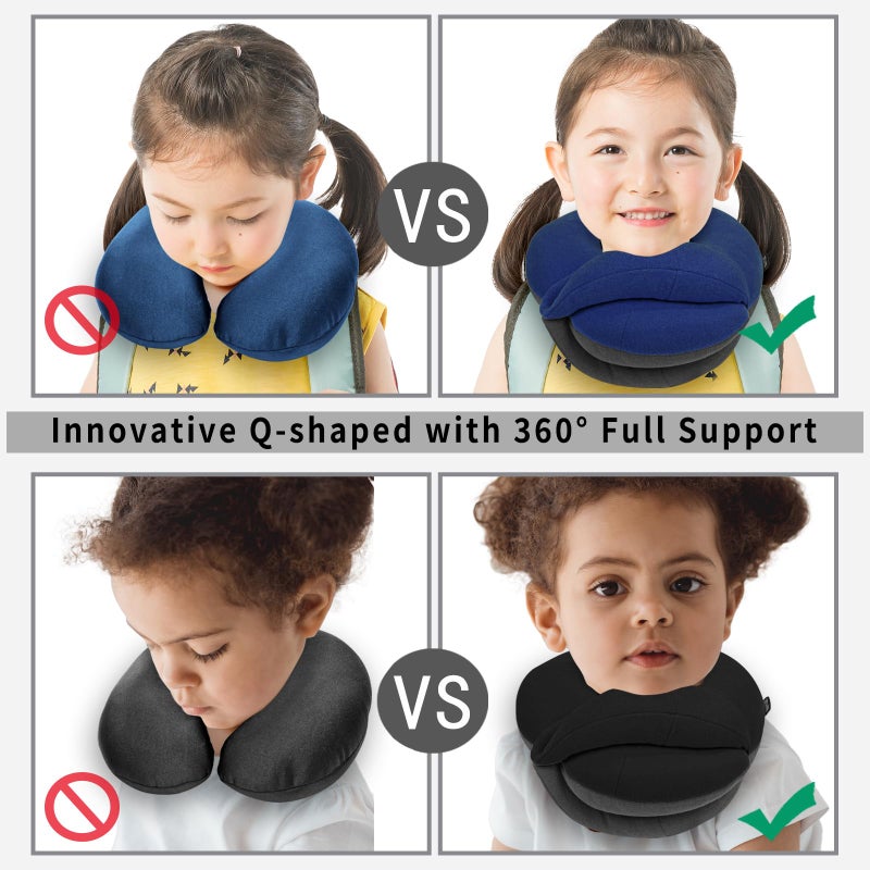 BUYUE Kids Travel Pillows for Airplane, 360Â° Head Support Sleeping Essentials for Boys Long Flight, Skin-Friendly Soft Neck Pillow for Traveling in Car Seat, (Small, Blue Grey, 40-90 lbs) - Image 3