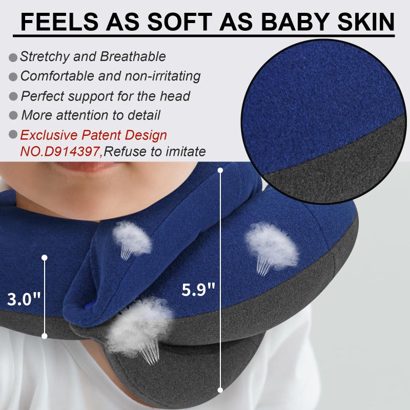 BUYUE Kids Travel Pillows for Airplane, 360Â° Head Support Sleeping Essentials for Boys Long Flight, Skin-Friendly Soft Neck Pillow for Traveling in Car Seat, (Small, Blue Grey, 40-90 lbs) - Image 4