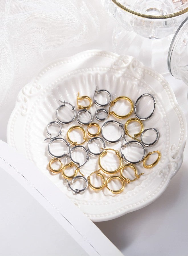 سنتريا مجموعة أقراط سينتيريا الفضية الحلقية للنساء، 10 أزواج، مصنوعة من الفولاذ الجراحي، خفيفة الوزن، مضادة للحساسية، صغيرة الحجم، مناسبة للفتيات والرجال، بأحجام 8 مم، 10 مم، 12 مم، 14 مم، 16 مم - Image 5