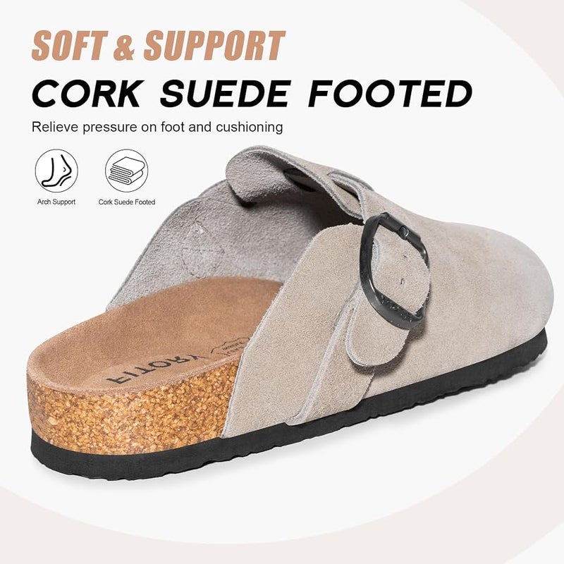 FITORY Mens Suede Clogs with Arch Support，Leather Cork Footed Mules Size 7-14 - Image 5