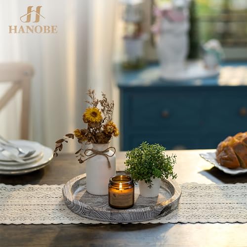 Hanobe Candle Plate Holder Tray: Round Wooden Decorative Candle Plate Small Farmhouse Table Centerpiece Rustic Whitewash Wood Tealight Pillar Trays for Christmas Wedding Halloween Home Decor - Image 3