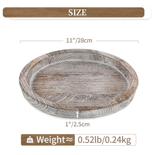 Hanobe Candle Plate Holder Tray: Round Wooden Decorative Candle Plate Small Farmhouse Table Centerpiece Rustic Whitewash Wood Tealight Pillar Trays for Christmas Wedding Halloween Home Decor - Image 4