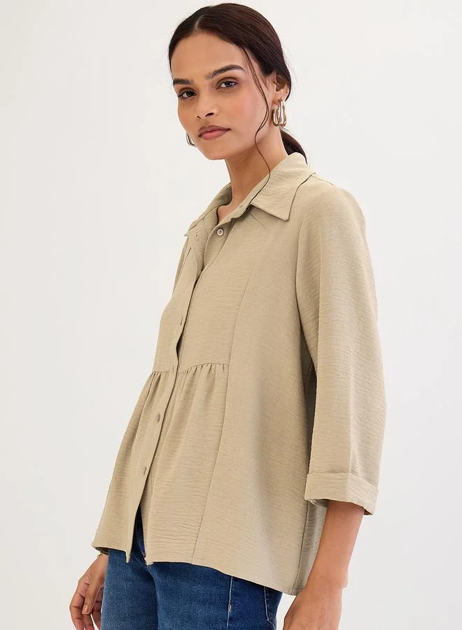 Femmella  Femmella Beige Relaxed Fit Collared Shirt for Women | Best Price UAE
