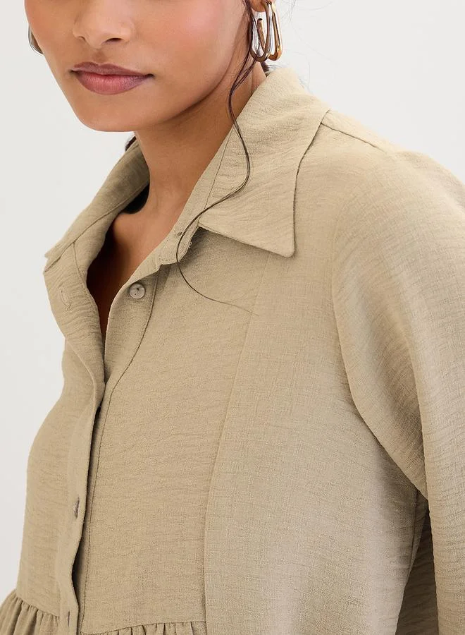 Femmella  Femmella Beige Relaxed Fit Collared Shirt for Women | Best Price UAE