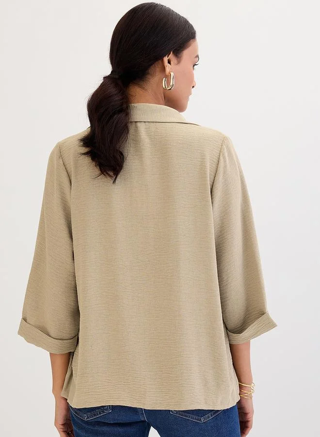 Femmella Femmella Beige Relaxed Fit Collared Shirt