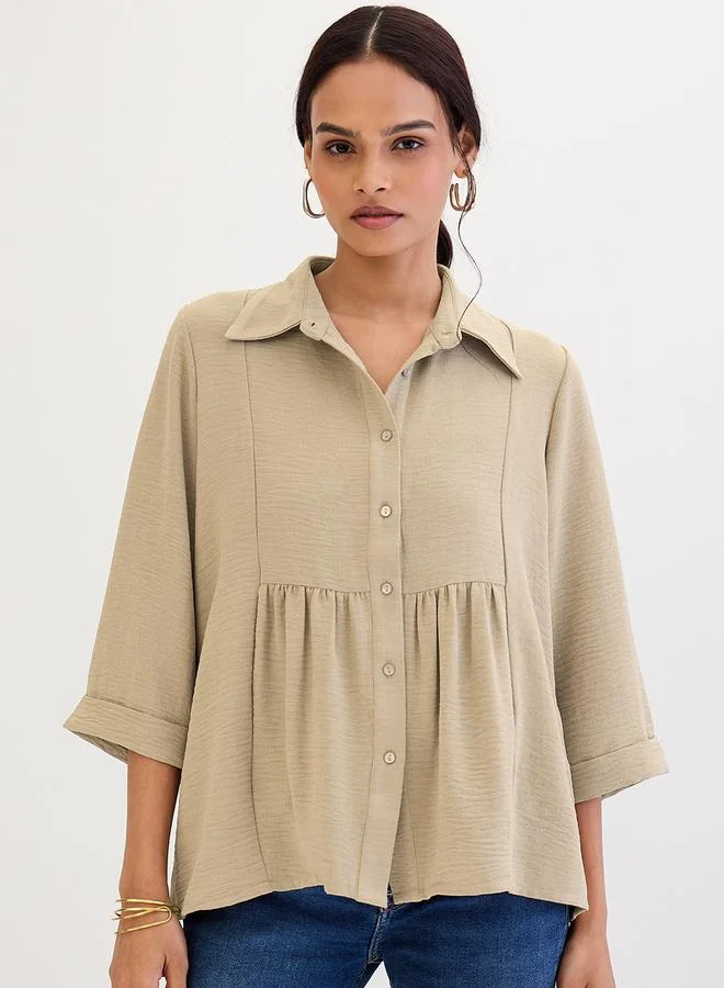 Femmella  Femmella Beige Relaxed Fit Collared Shirt for Women | Best Price UAE