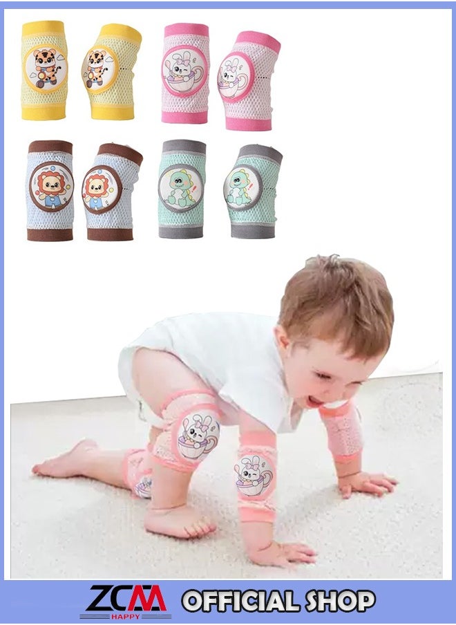 ZCM-HAPPY 4 Pairs Of Baby Knee Pads – Spring & Summer Mesh Thin Breathable Sports Knee Pads For Crawling, Cartoon Non-Slip Knee Pads  - Image 1