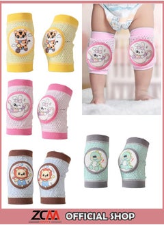 ZCM-HAPPY 4 Pairs Of Baby Knee Pads – Spring & Summer Mesh Thin Breathable Sports Knee Pads For Crawling, Cartoon Non-Slip Knee Pads  - Image 2