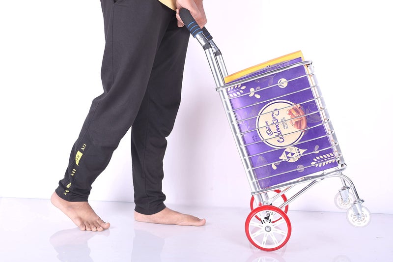 4tens Aluminium Portable Folding Grocery Shopping Supermarket Trolley Hand Truck Deluxe Utility Cart Light weight Space Saver Trolley Cart with 4 Wheel Personal Household Grocery Shopping Trolley Cart - Image 5