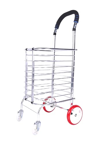 4tens Aluminium Portable Folding Grocery Shopping Supermarket Trolley Hand Truck Deluxe Utility Cart Light weight Space Saver Trolley Cart with 4 Wheel Personal Household Grocery Shopping Trolley Cart - Image 1