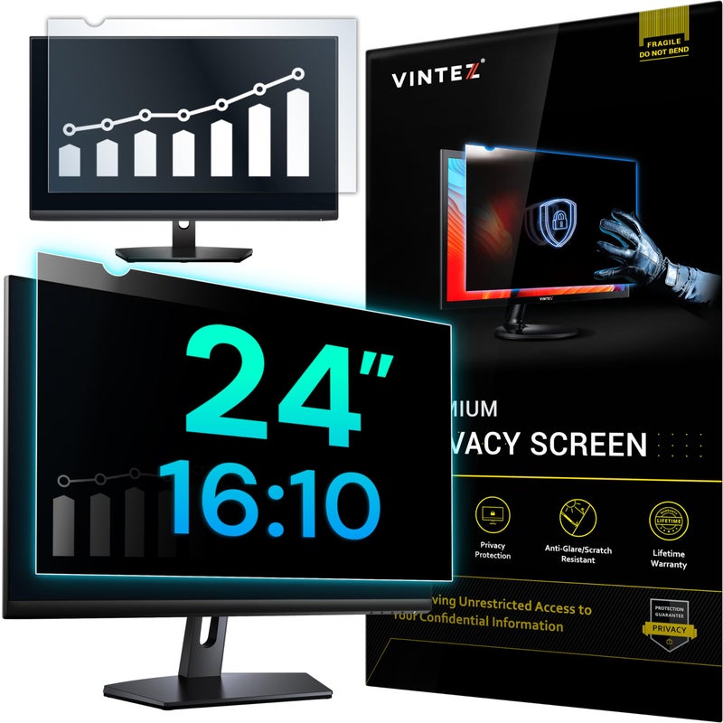 VINTEZ 24 Inch 16:10 Computer Privacy Screen Filter for Widescreen Monitor and Laptop - Anti-Glare - Anti-Scratch Protector Film - Data Confidentiality Shield [1 Pack] - Image 1