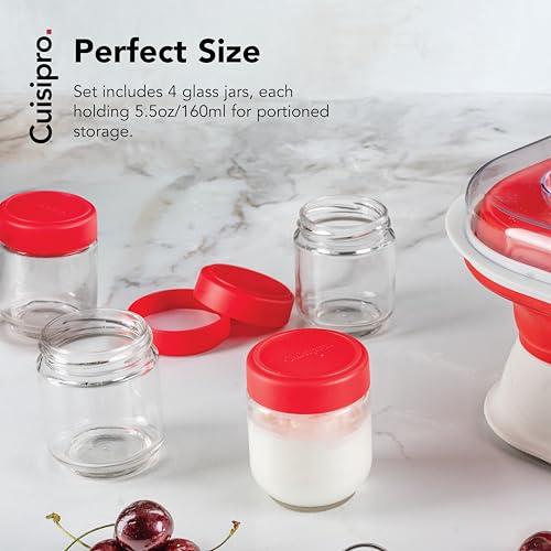 Cuisipro جرار كويزي برو مع أغطية، جرار زجاجية سعة 6 أونصات مع غطاء محكم، 4 عبوات، جرار تعليب للسائل، حاوية زجاجية لزبادي، توابل، أحمر - Image 3