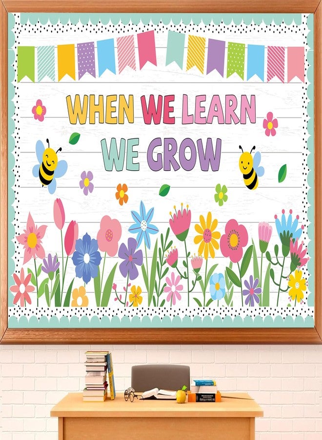 Polaxium Spring Bulletin Board Set Spring Classroom Decorations When We Learn We Grow Inspirational Bulletin Board Flower Cutouts Wall Decor for School Office Chalkboard Window Door Decor Supplies - Image 1