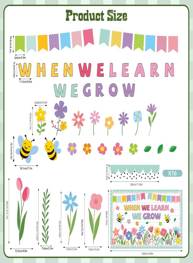 Polaxium Spring Bulletin Board Set Spring Classroom Decorations When We Learn We Grow Inspirational Bulletin Board Flower Cutouts Wall Decor for School Office Chalkboard Window Door Decor Supplies - Image 3