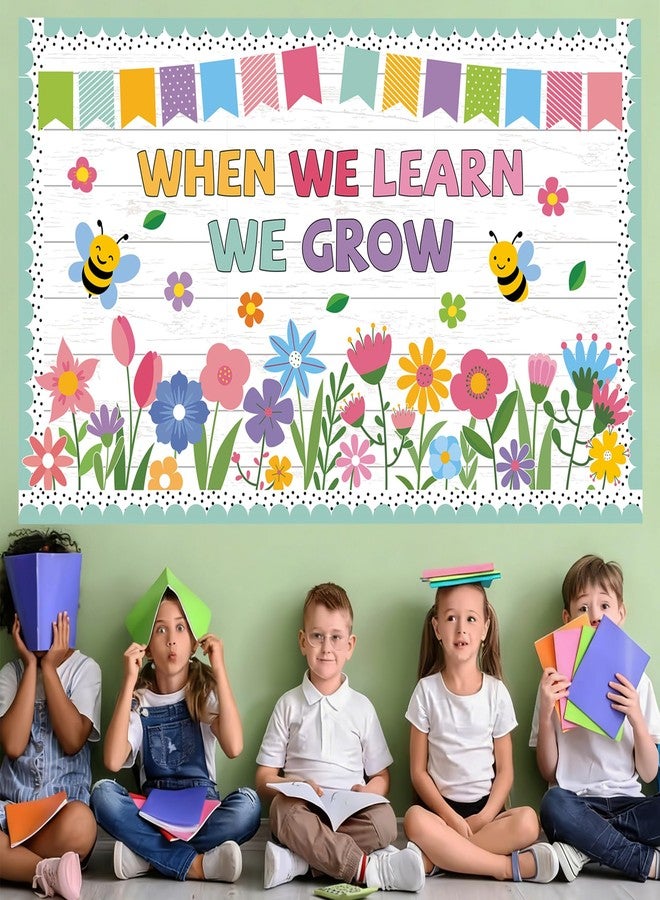 Polaxium Spring Bulletin Board Set Spring Classroom Decorations When We Learn We Grow Inspirational Bulletin Board Flower Cutouts Wall Decor for School Office Chalkboard Window Door Decor Supplies - Image 5