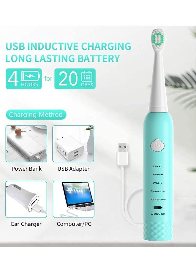 Sonic Electric Toothbrushes for Kids-5 Modes with Smart Timer, Waterproof USB Charging Rechargeable Ultrasonic Toothbrushes, 4 Replacement Brush Heads, Adults Power Toothbrush - Image 3
