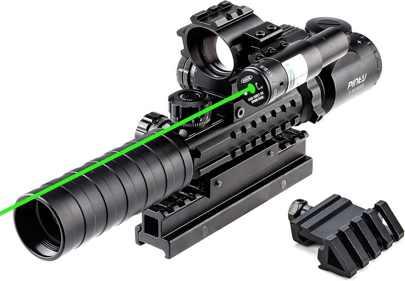 Pinty Rifle Optical Scope & Red Dot Combo with Red/Green Laser, Illuminated Reticle for 20mm Picatinny Rail 3-9x32 - Image 1