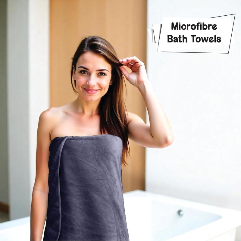 HOUSSE Microfiber Bath Towel Coral Large 550 GSM Bath Towel Extra Soft Plush High Absorbent and Quick Dry Bath Towel for Women Kids Lightweight Durable 75 150 cm Charcoal Grey - Image 2