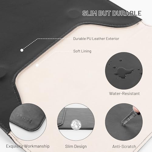 Allinside 11-12 inch Laptop Sleeve Case Compatible with MacBook Air 11 2010-2015/MacBook 12 2015-2017, Waterproof PU Leather Laptop Sleeve Bag Protective Vertical Case Cover, Black - Image 3