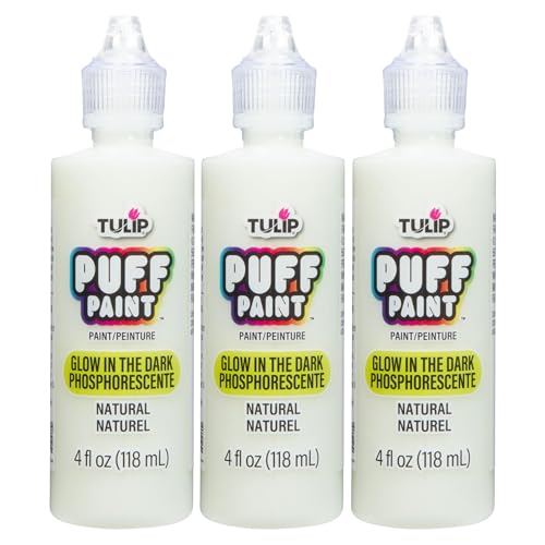 Tulip Puff Glow In The Dark Fabric Paint, Permanent Craft Paint for Clothes, DIY Projects, Notoxic, 4 fl oz 3-Pack, Glow Natural - Image 1