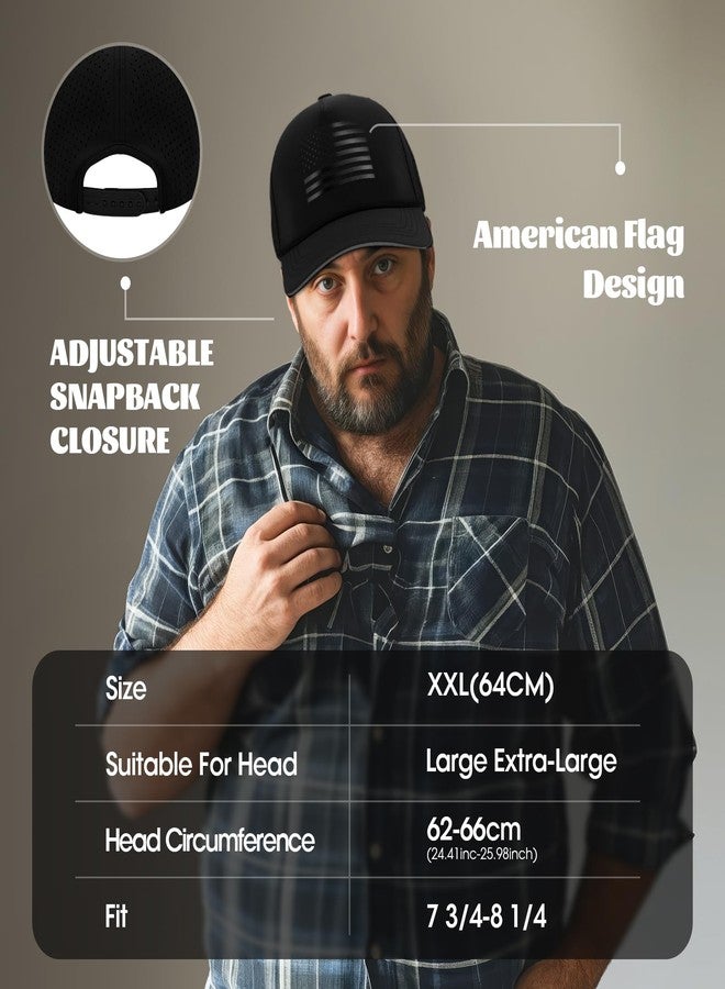 BROMZ Oversize XL XXL XXXL American Flag Trucker Hat, Waterproof Quick Dry Snapback Hats, Large USA Baseball Cap for Men Big Heads, Black/Black Flag, XXL - Image 2