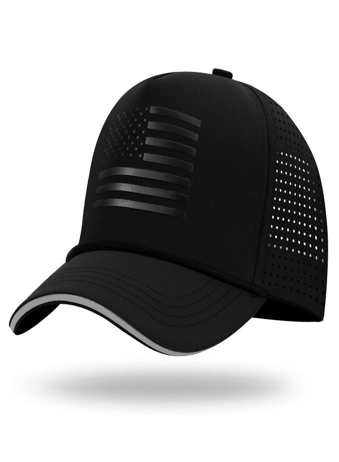 BROMZ Oversize XL XXL XXXL American Flag Trucker Hat, Waterproof Quick Dry Snapback Hats, Large USA Baseball Cap for Men Big Heads, Black/Black Flag, XXL - Image 1