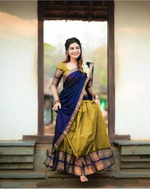 Fabcartz Latest South Indian Style Unstitched Half Saree for Women – Traditional & Elegant Design for Special Occasions (Yellow) - Image 2