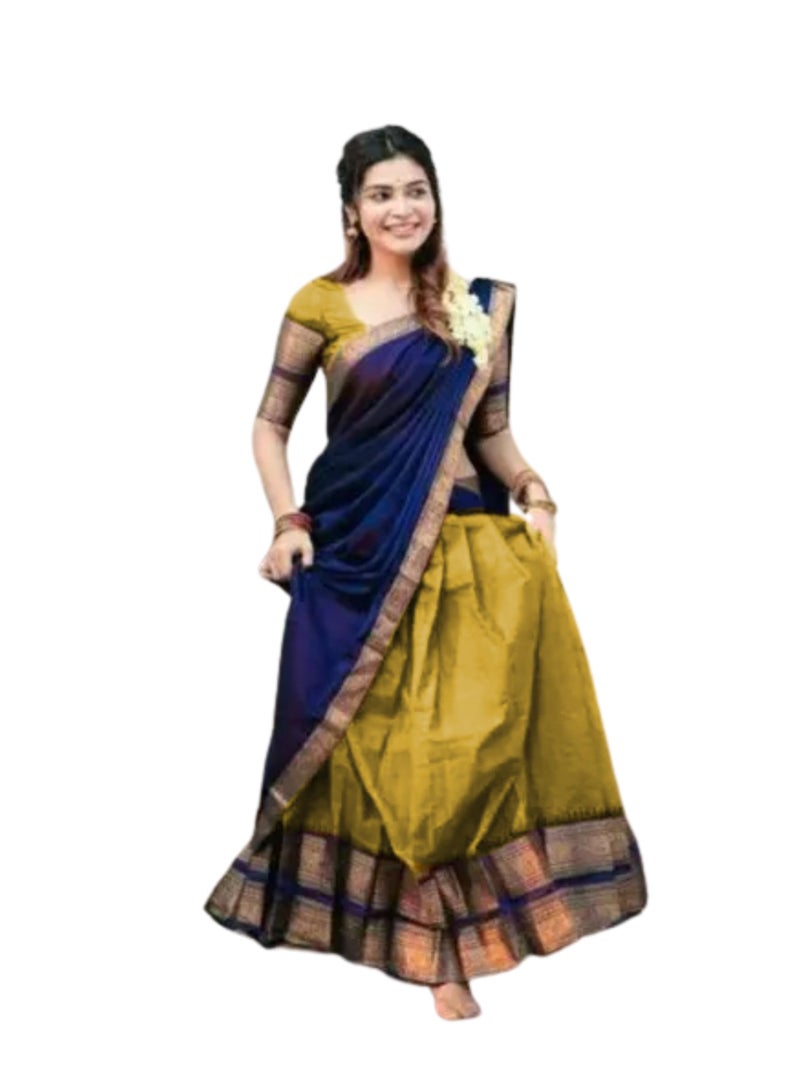 Fabcartz Latest South Indian Style Unstitched Half Saree for Women – Traditional & Elegant Design for Special Occasions (Yellow) - Image 1