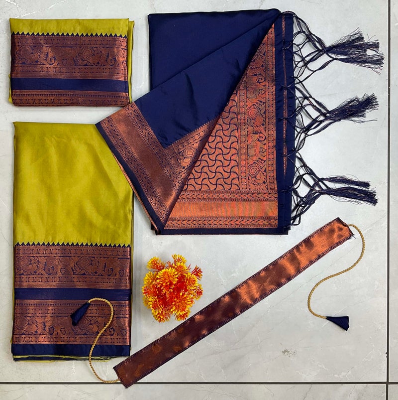 Fabcartz Latest South Indian Style Unstitched Half Saree for Women – Traditional & Elegant Design for Special Occasions (Yellow) - Image 4