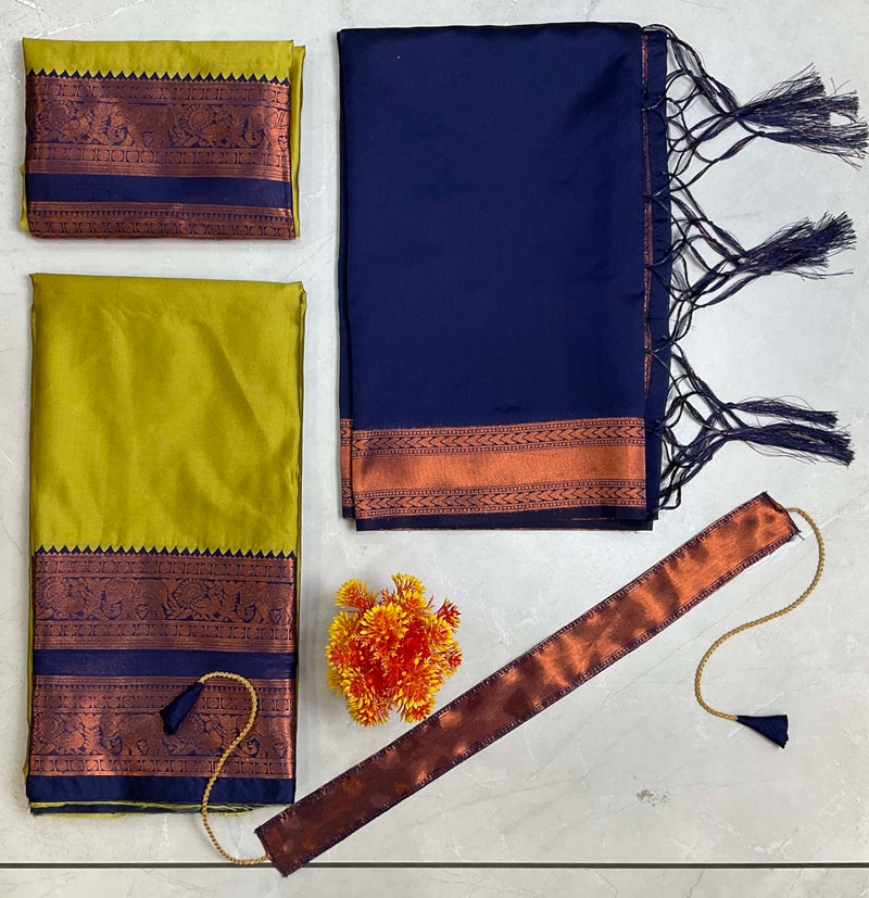 Fabcartz Latest South Indian Style Unstitched Half Saree for Women – Traditional & Elegant Design for Special Occasions (Yellow) - Image 3