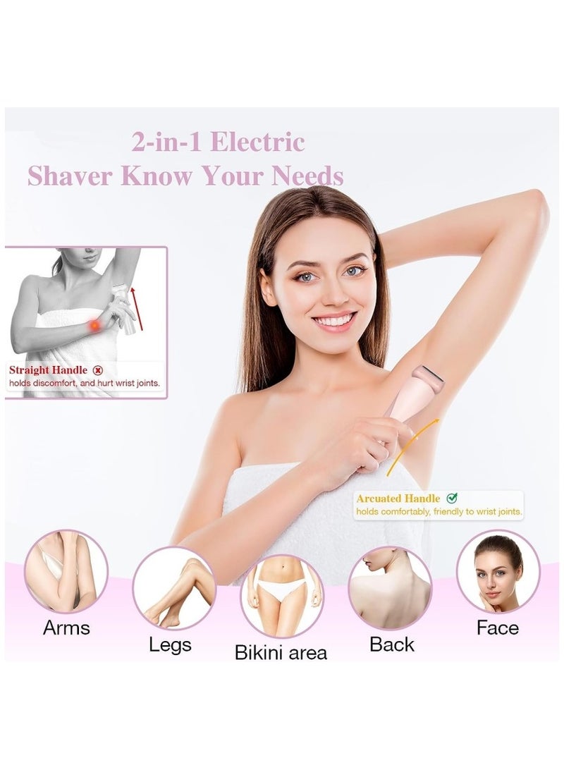 ماكينة حلاقة كهربائية للنساء، جهاز إزالة الشعر القابل لإعادة الشحن 2 في 1 للذراع والساق والوجه، ماكينة إزالة الشعر اللاسلكية مع رأس قابل للفك، مقاومة للماء IPX7 للاستخدام الرطب/الجاف. - Image 2
