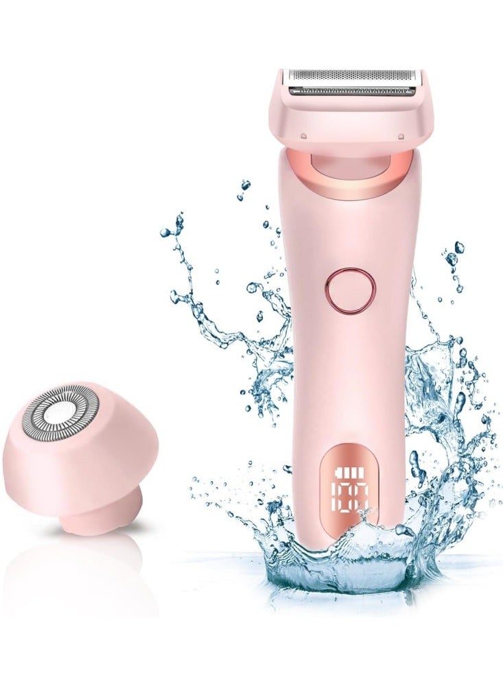 ماكينة حلاقة كهربائية للنساء، جهاز إزالة الشعر القابل لإعادة الشحن 2 في 1 للذراع والساق والوجه، ماكينة إزالة الشعر اللاسلكية مع رأس قابل للفك، مقاومة للماء IPX7 للاستخدام الرطب/الجاف. - Image 1