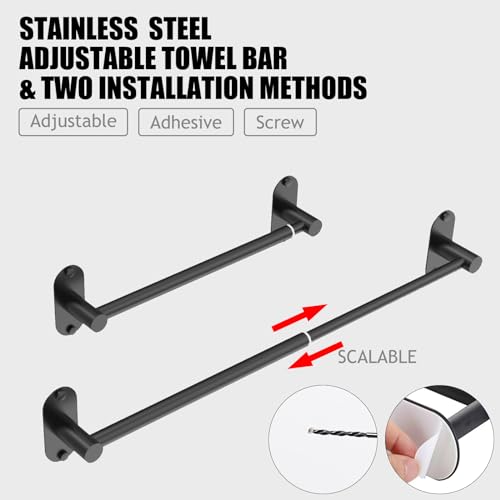 MIROAMZ Towel Bar Adjustable 144inch 252inch Towel Rack Self Adhesive Wall Mounted for Bathroom Kitchen Hand Towel Holder Cloths Hanger 304 Stainless Steel Organizer Single Bar 1 Matte Black - Image 3