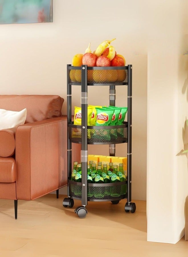 Multi-layer foldable storage cart with wheels for kitchen, vegetables and fruits, black - Image 1