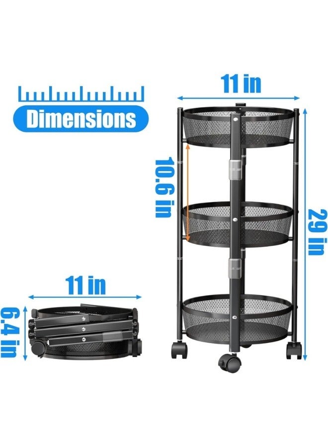 Multi-layer foldable storage cart with wheels for kitchen, vegetables and fruits, black - Image 3