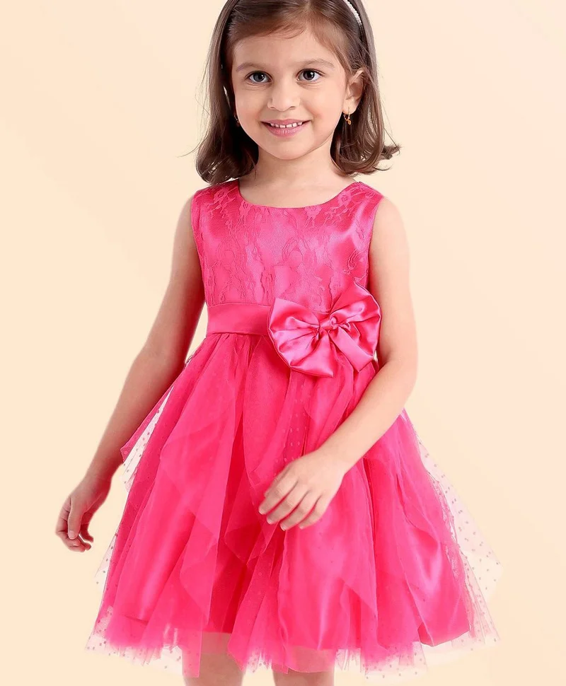 babyhug Babyhug Sleeveless Lace Party Frock With Bow - Wine