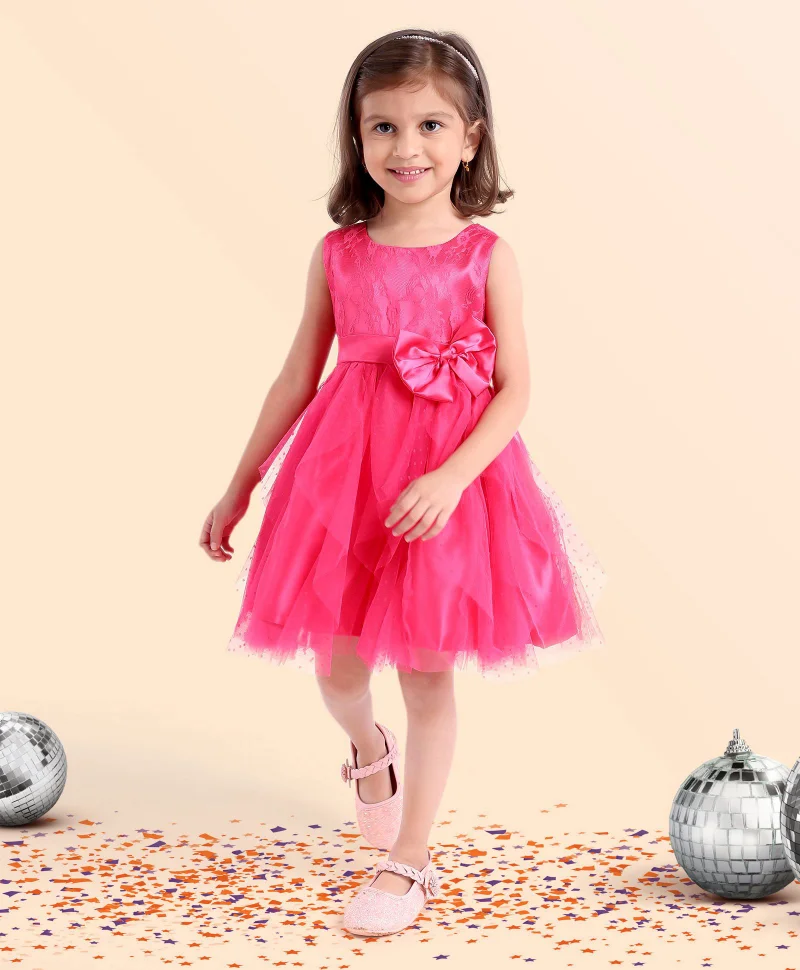 babyhug Babyhug Sleeveless Lace Party Frock With Bow - Wine