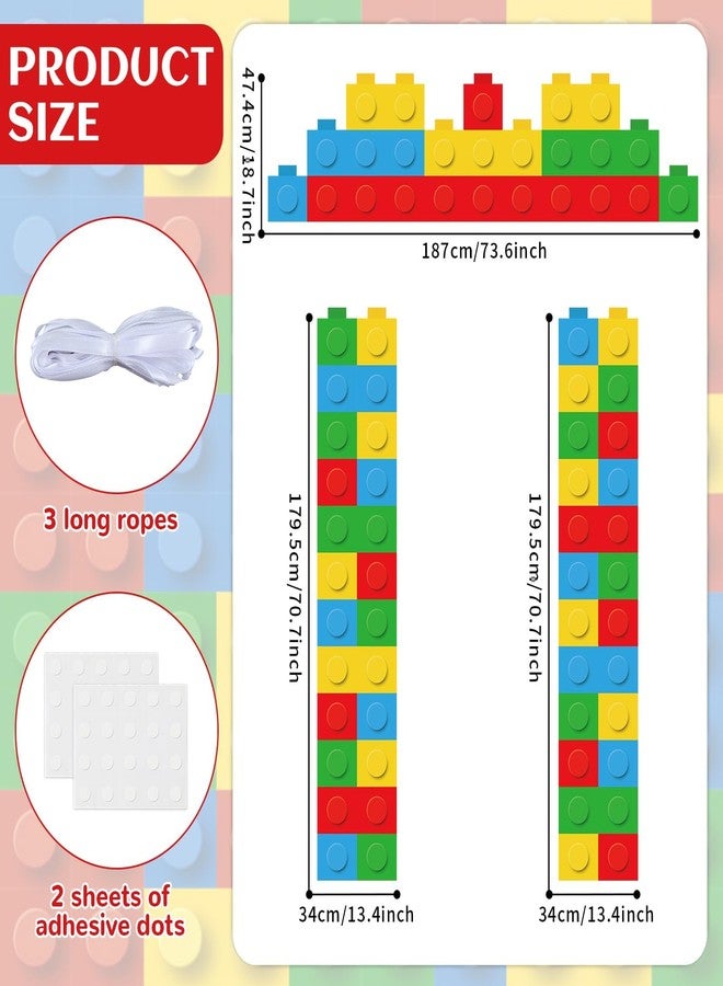 Oitnlaughter 3 PCS Building Block Door Decorations Building Bricks Door Covers Hanging Banner Colorful Blocks Classroom Photo Props Brick Themed Porch Sign Backdrops for Back to School Classroom Home Party Decor - Image 2