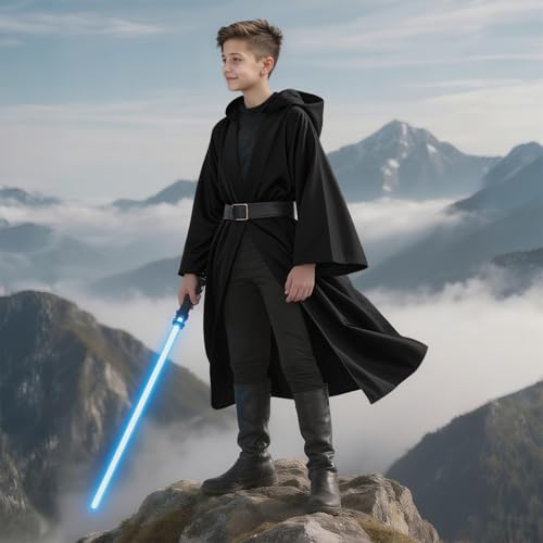 Cosplaysky Kids Cosplay Cloak Hooded Cloak Boys Knight Costume Halloween Costume (Black, Medium) - Image 5