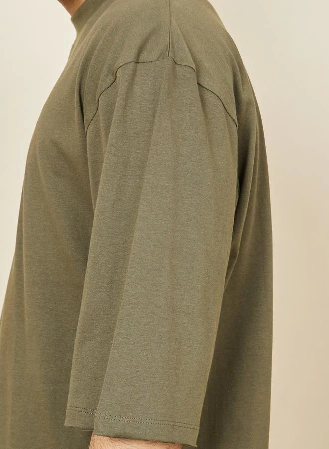 Styli 3/4 Sleeve Oversized T-Shirt with Raw Hem