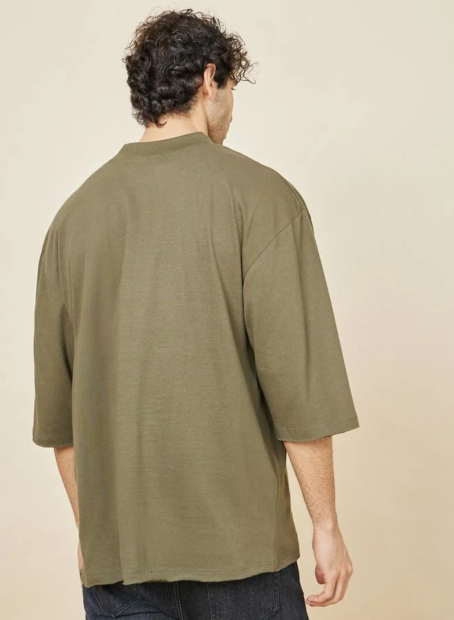 Styli 3/4 Sleeve Oversized T-Shirt with Raw Hem