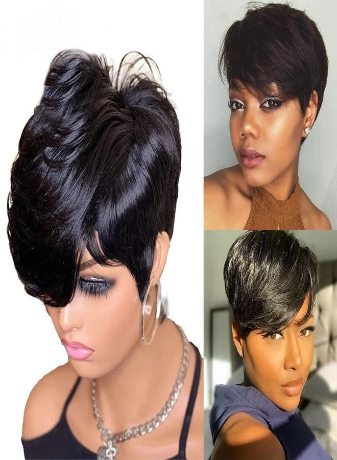 FCHW-wig FCHW short wigs for women Short Black Wig For Black Women Synthetic Pixie Wig 4inch Black Pixie Cut Wig With Bangs short hairstyles wigs - Image 1