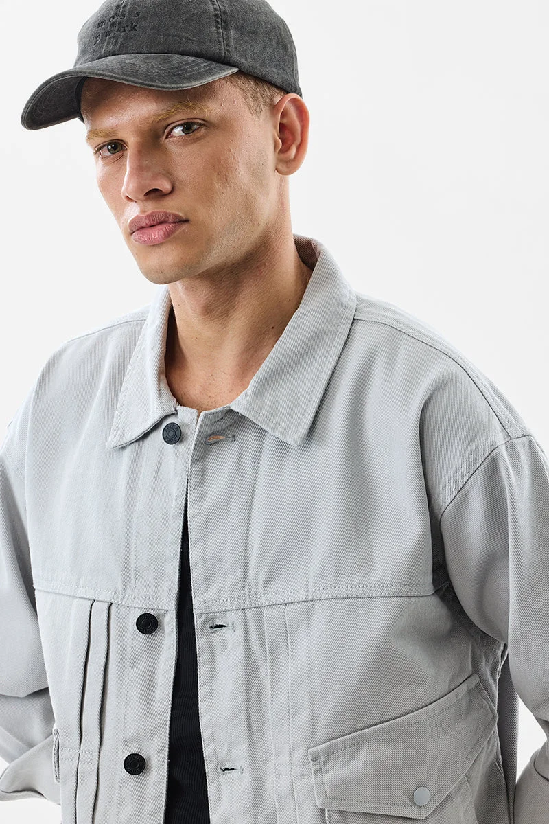 سنيتش Light Grey Solid Long Sleeve Relaxed Jacket